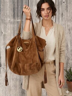 Michael Kors Ashbury Large Suede Tote with Gold MK Charm